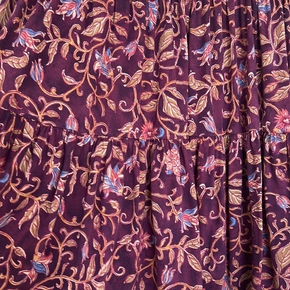 Chaps Burgundy Floral Print 100% Cotton Stretch Full Tiered Midi Skirt - Picture 4 of 8
